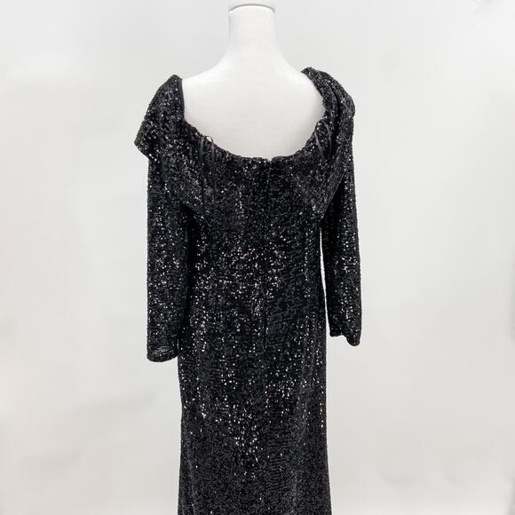 Rene Ruiz Dress Sz 12 Black Sequin Gown Formal Off The Shoulder Metallic Evening - Picture 10 of 13